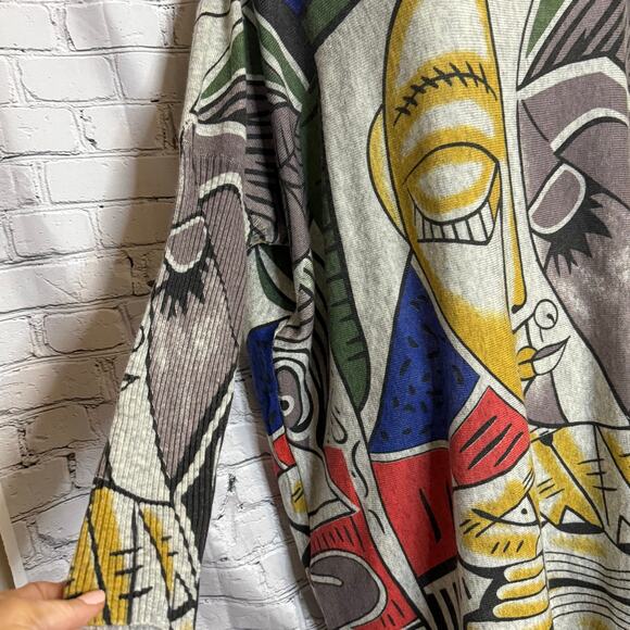 Aamilife One Size Fits All Abstract Sweater Gray with Multicolor Print NWT - Picture 3 of 8